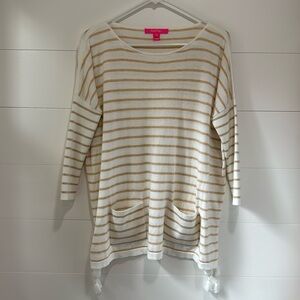 Lilly Pulitzer Elba Coolmax Sweater in Coconut Coastal Shell Stripe Ivory XS